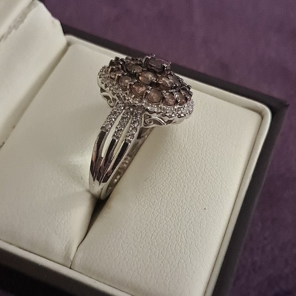 Natural Andalusite & Natural White Zircon Cluster Style Ring - Picture 3 of 7